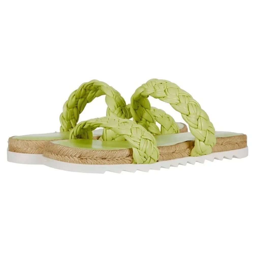 Marc Fisher Jaimee Leather Braided Sandals, Citron, 6.5. Slime green. Brat